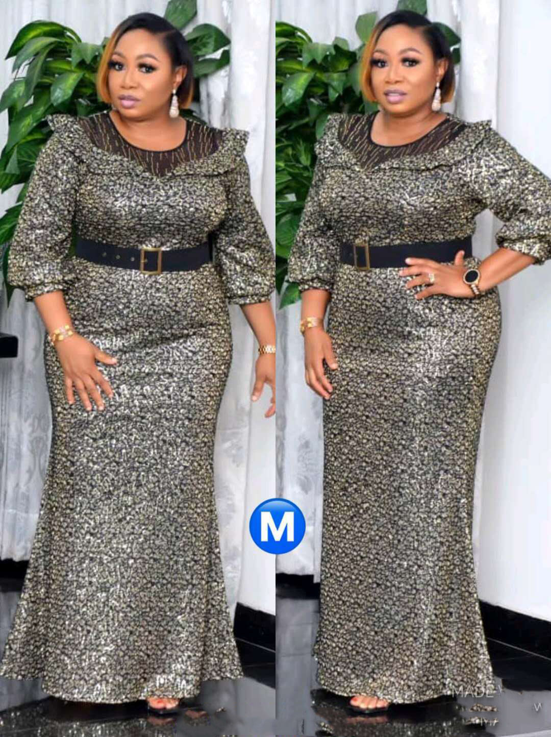 African Plus Size Women's Round Neck Print Long Dress