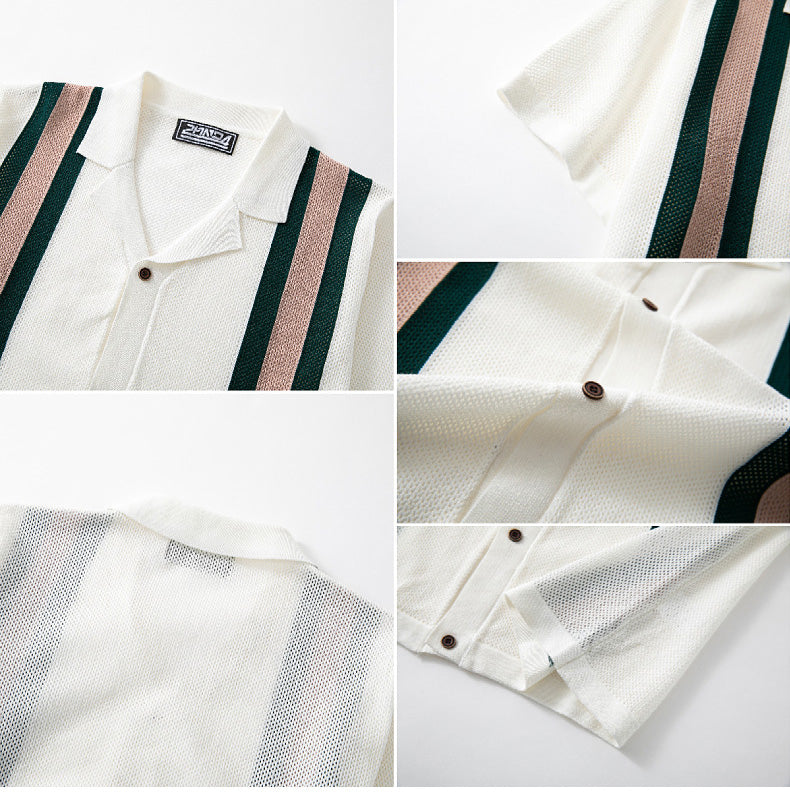 Men's Short Sleeve Knitting Polo Top 11