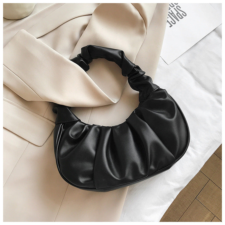 women Korean one-shoulder bag French bag fashion pleated handbag underarm bag 9