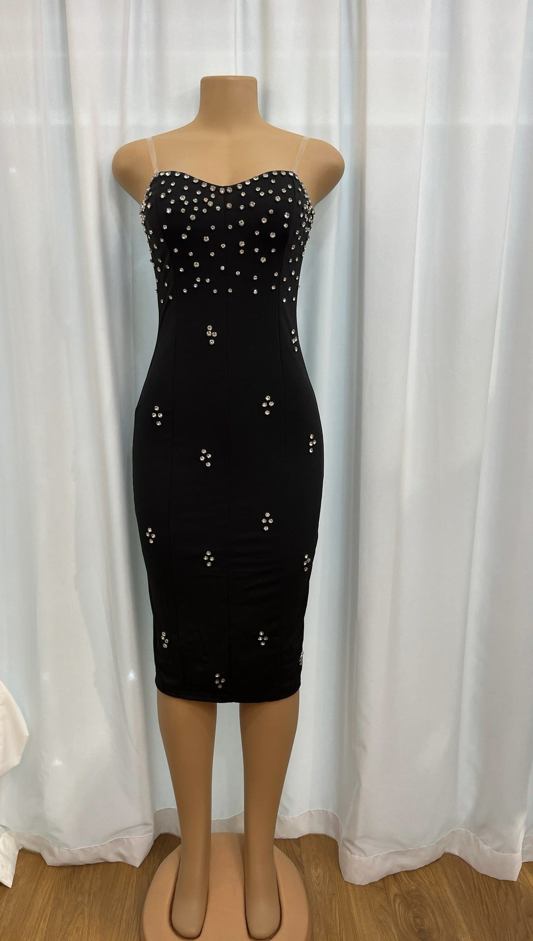 Women Strapless Sexy Backless Slit Diamond Bodycon Dress 8