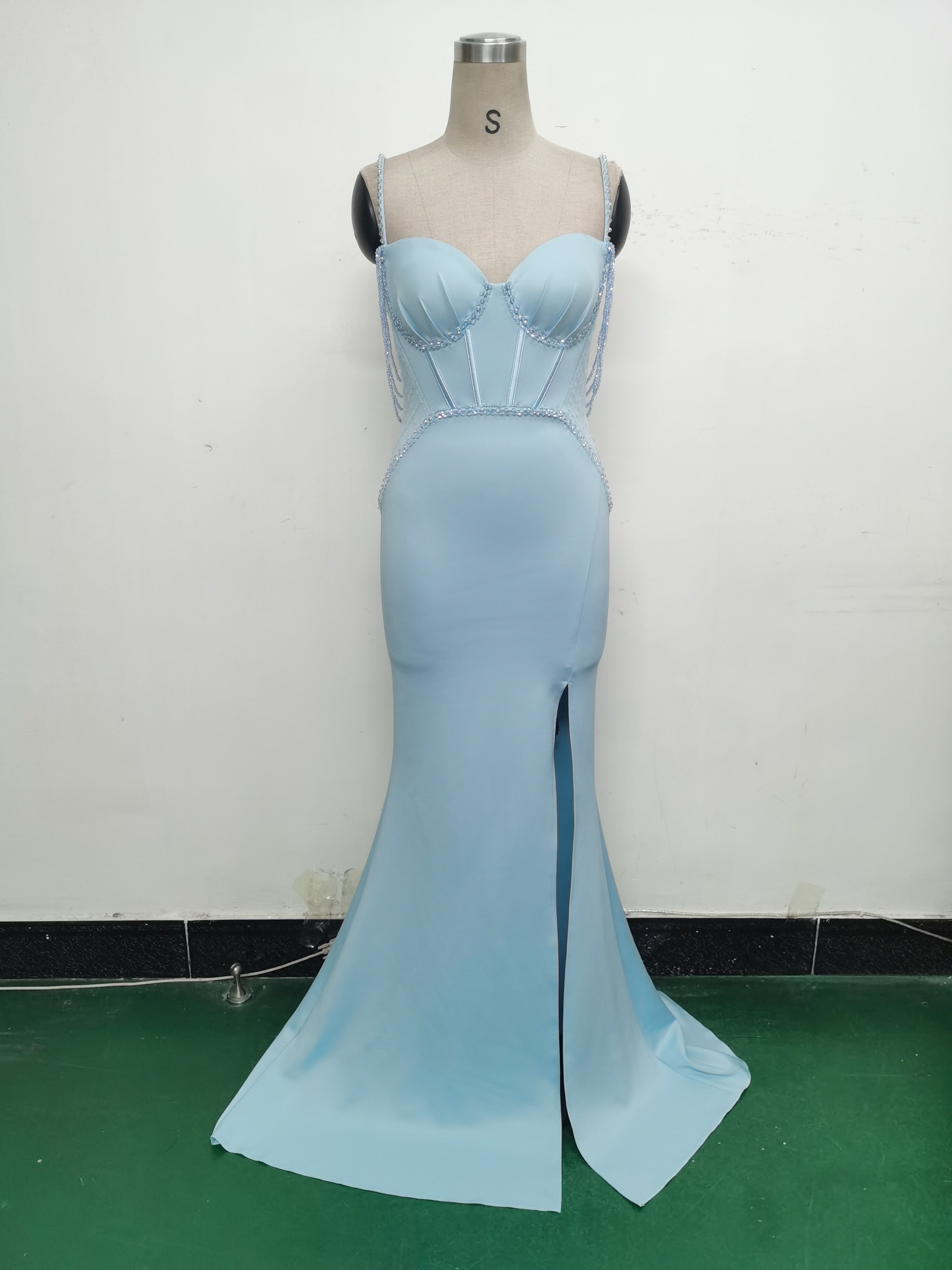 Women lace mesh herringbone Lace-Up beaded Formal Party evening dress 41