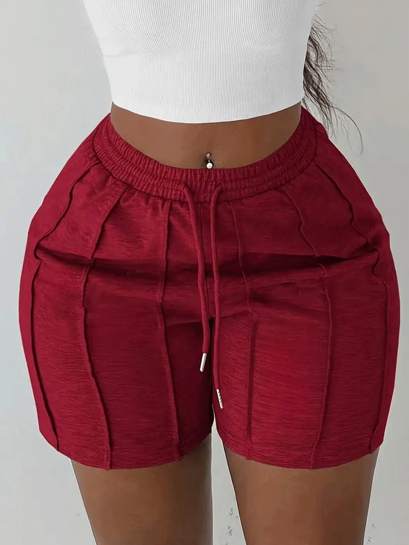 Women Spring Solid Casual Drawstring Shorts 9