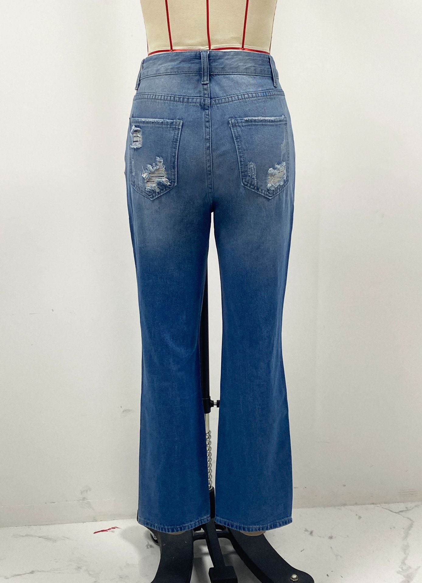 Women Ripped Washed Gradient Denim Pants 6