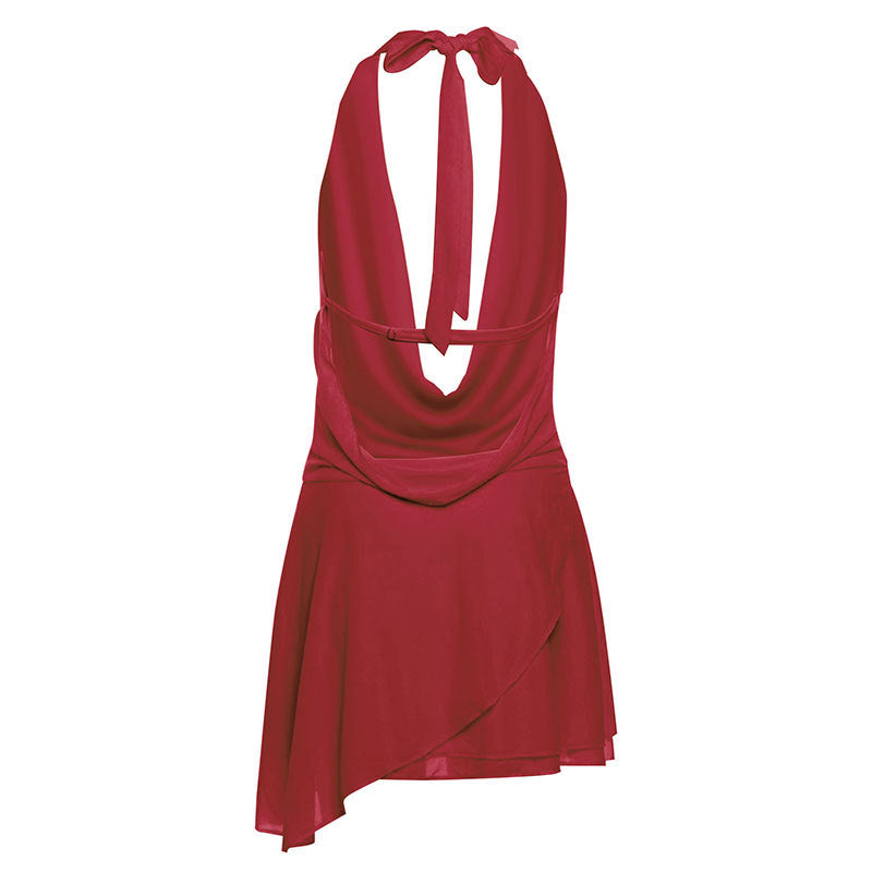 Asymmetrical Halter V-Neck Low Back Dress 28