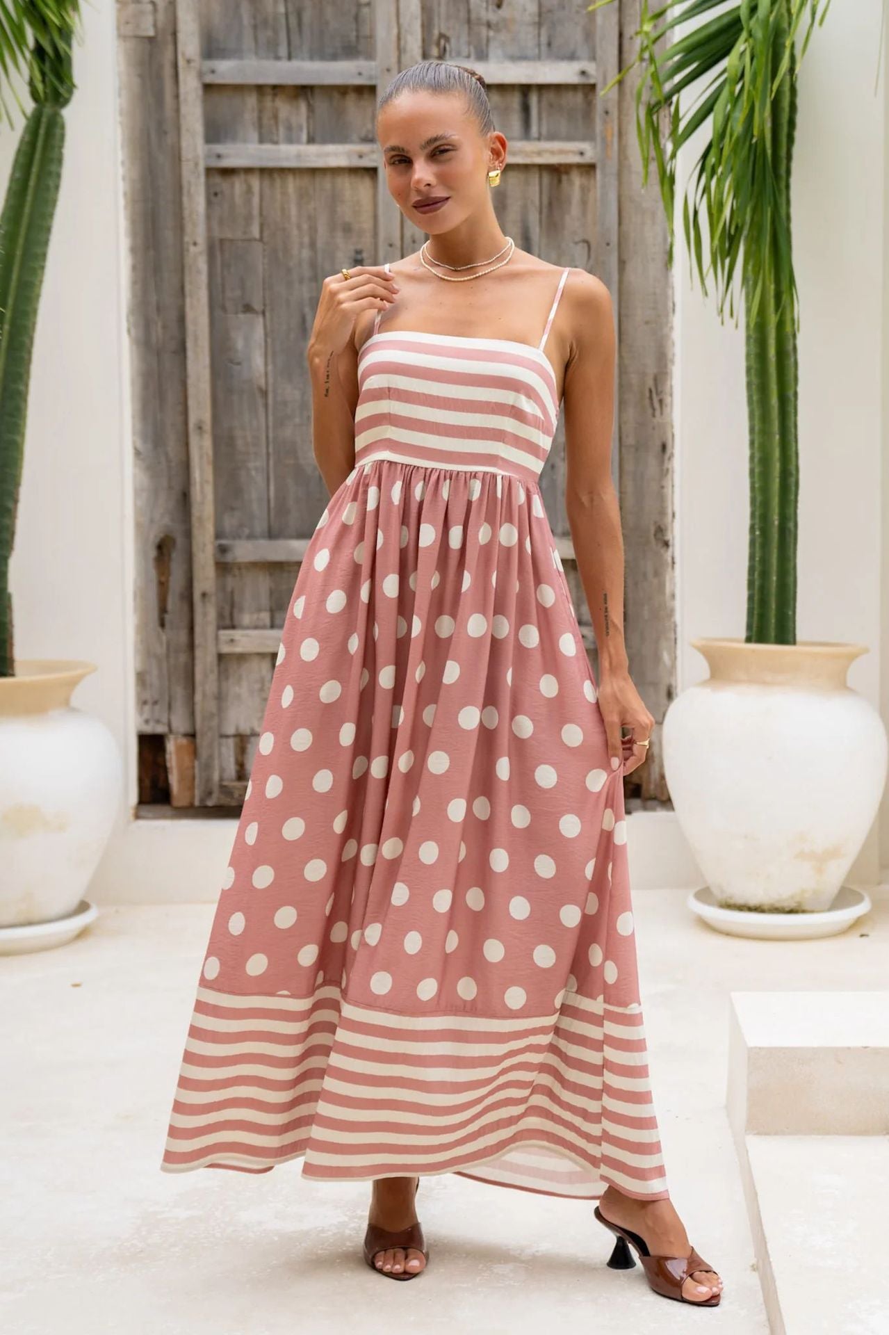 Summer Fashion Print Low Back Strap Sexy High Waist Long Dress 20