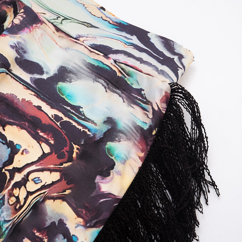 Women Autumn/Winter Multi-Color Printed Fringed Patchwork Pants 23