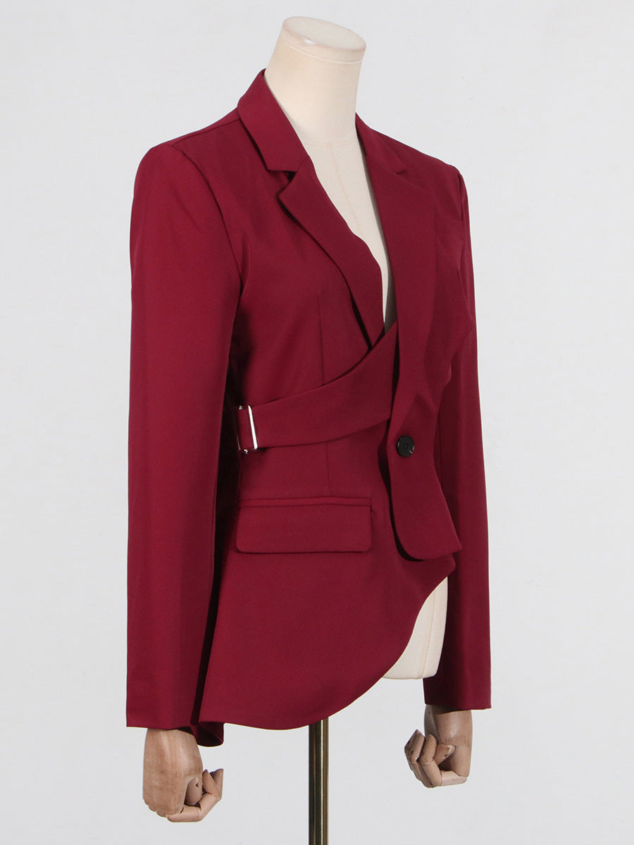 Women hollow open waist hollow V-neck blazer 4