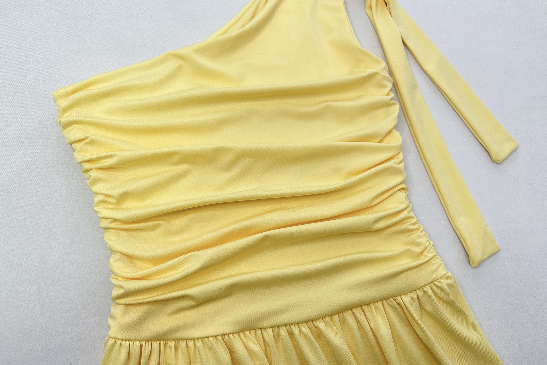 Summer One-Shoulder Sexy Solid Color Slim Waist A-Line Dress 11