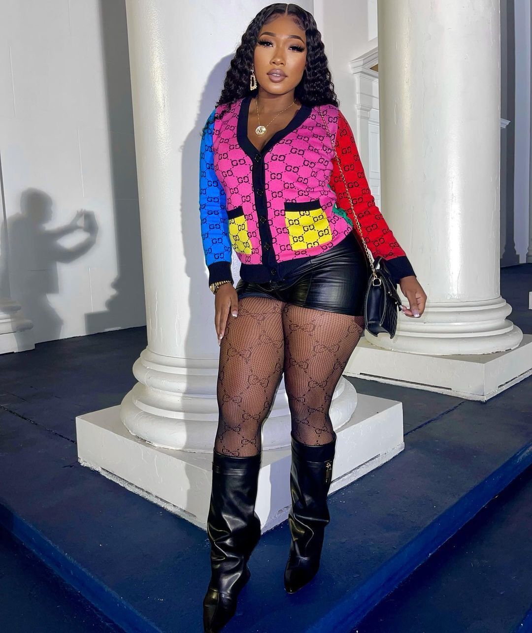 Women's Rainbow Color Block Slim Fit Knitting Cardigan Sweater Coat 10