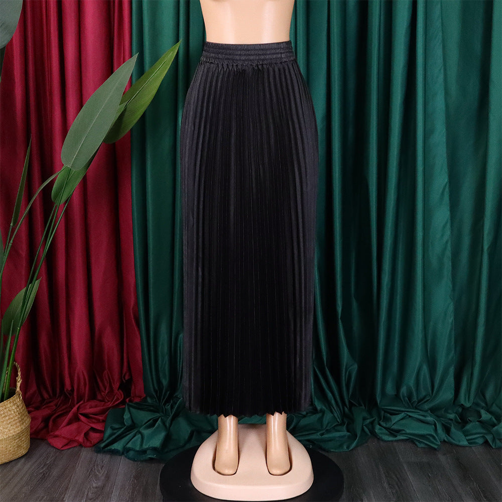 Women's Plus Size Mid-High Waist Pleated Long Skirt 34