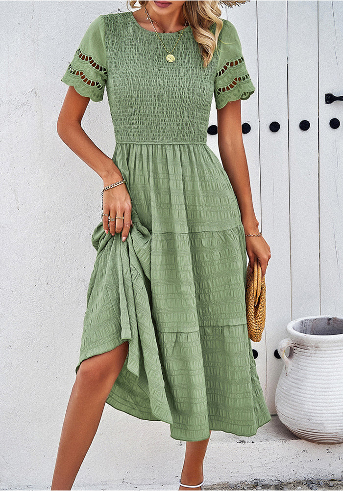 Women's Spring And Summer Solid Color Short Sleeve Chic Casual Dress
