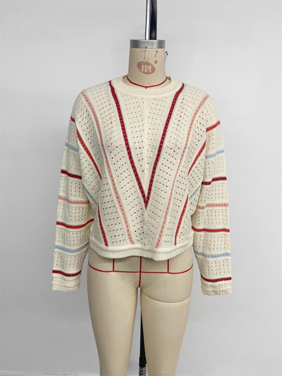 Autumn Winter Multi-Color Striped Sweater Round Neck Pullover Knitting Shirt 7