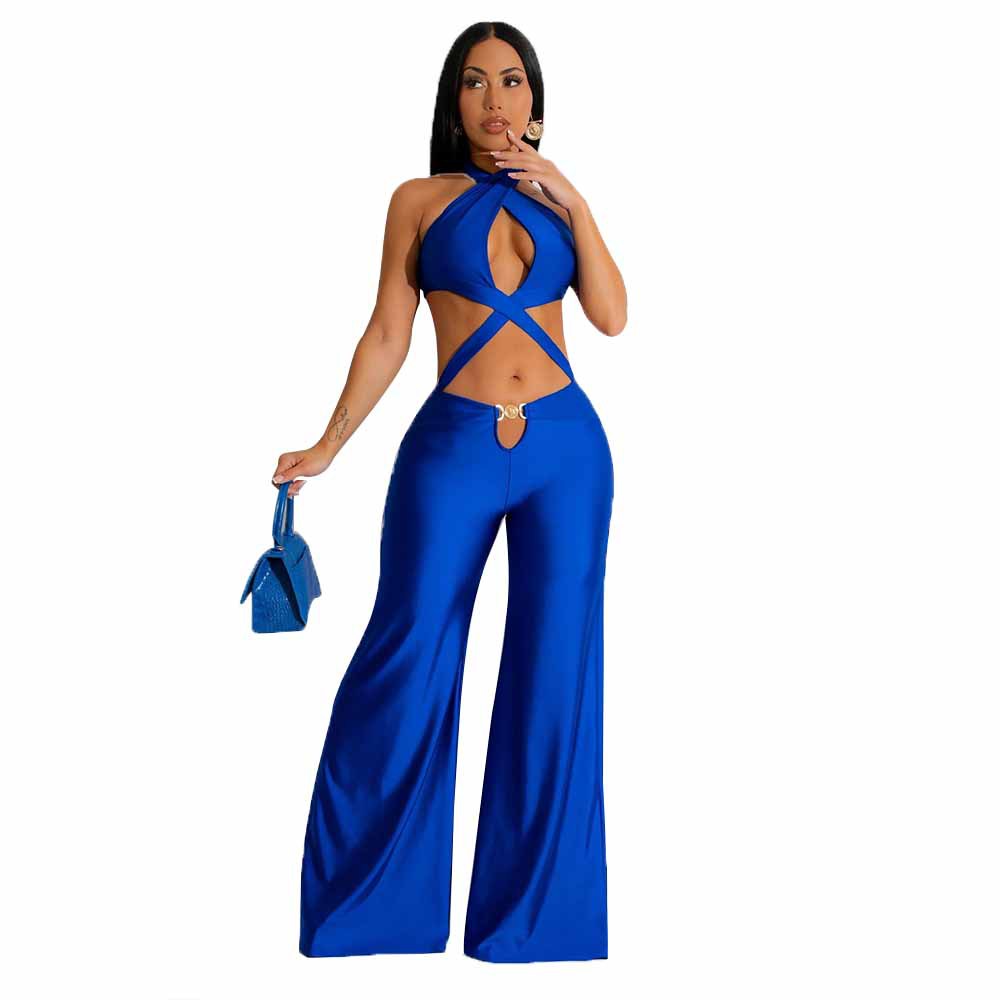 Women's Nightclub Sexy Cutout Halter Neck Wide Leg Jumpsuit 9