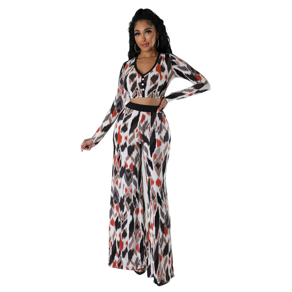 Fashionable Slim-Fitting Short T-Shirt High-Waisted Loose Bootcut Trousers Spring And Autumn Two-Piece Set 7