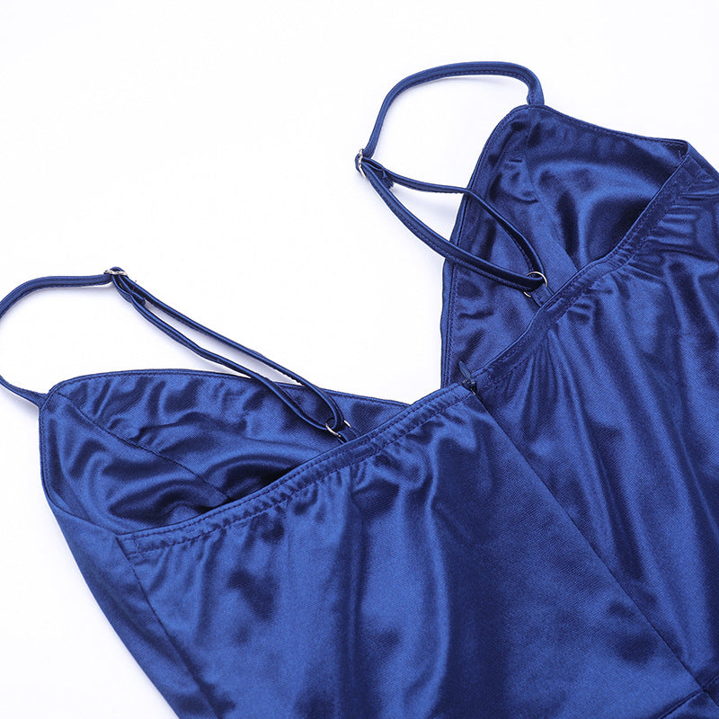 Summer Sexy Low-Back High-Slit Strap Long Dress 13