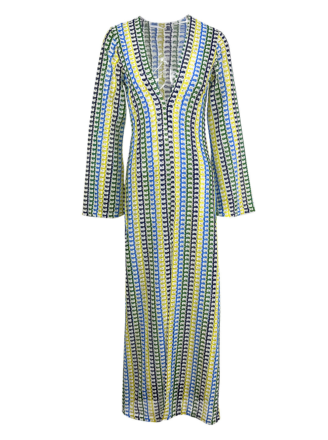 Women Contrast Color Lace Hollow Slit Maxi Dress 11