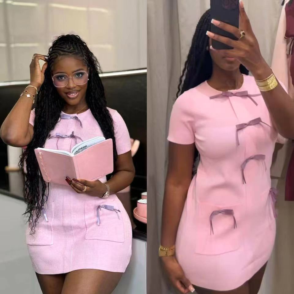 Women's Bow-Decorated Round-Neck Slim Knitting Dress