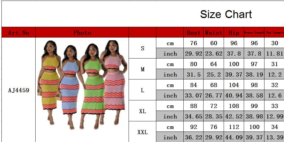 Women Knitting stretch Crop Top and Skirt two-piece set 15