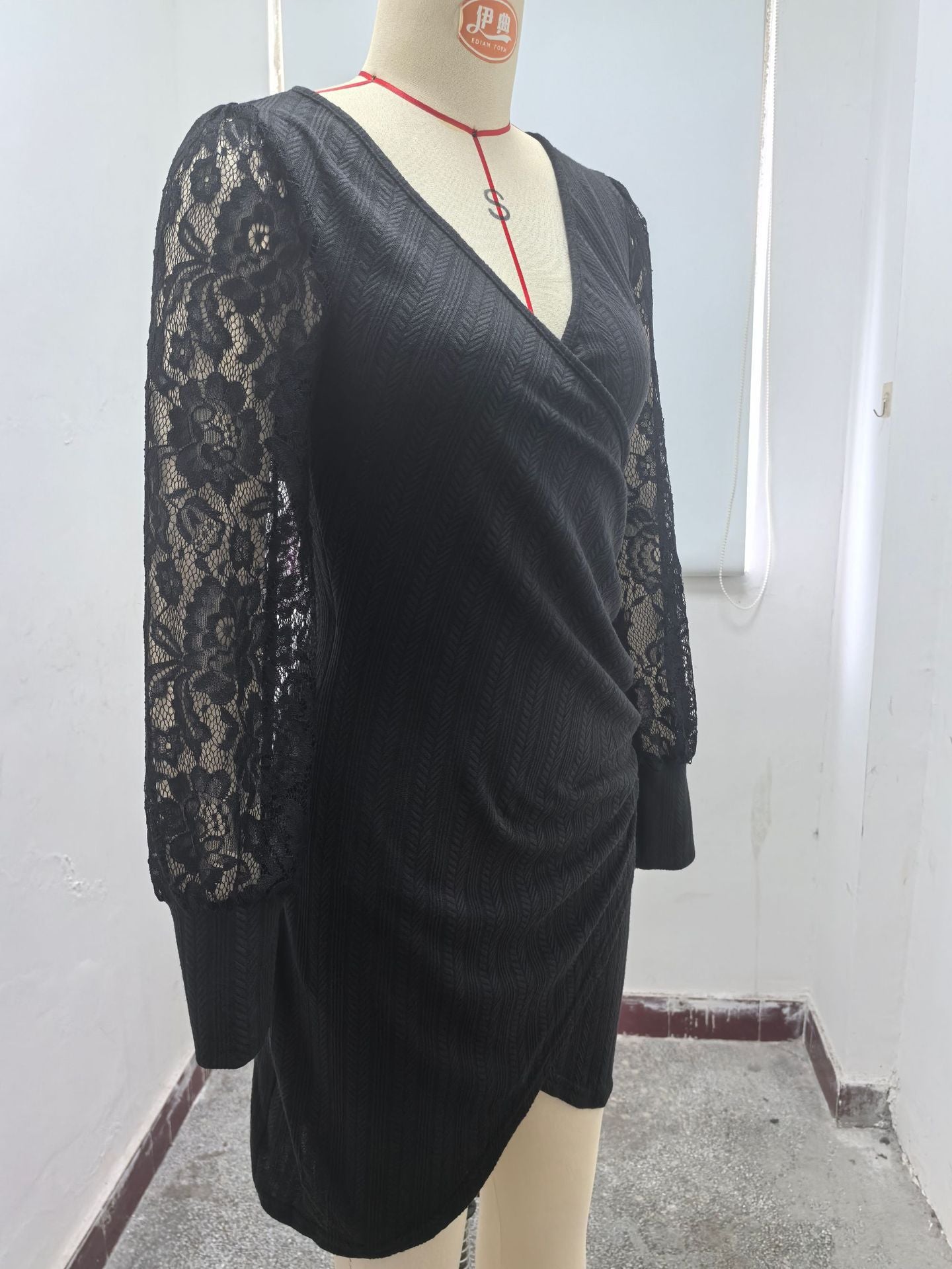 Women Fall Solid V-neck Sexy Long Sleeve Bodycon Dress 12