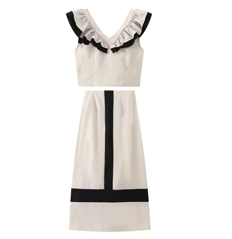 Women v-neck ruffled top and pant two-piece set 7