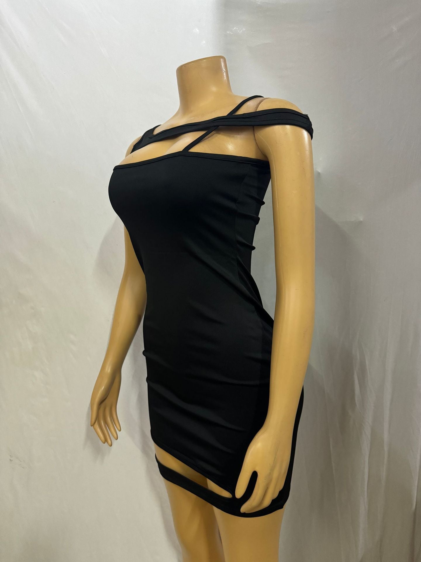 Women Solid Sexy Hollow Bodycon Irregular Dress 7