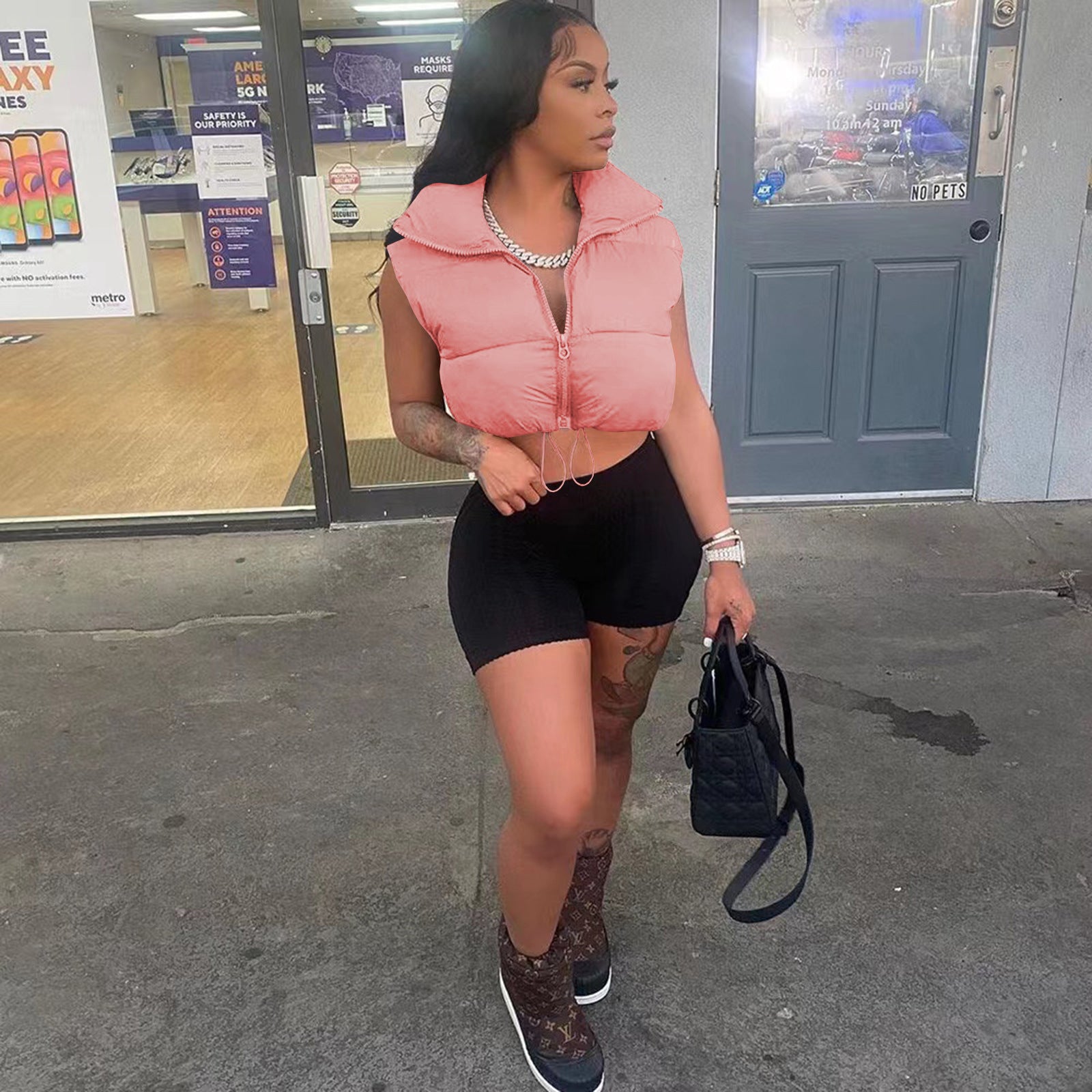 Women'S Winter Fashion Casual Solid Cotton Padded Vest Jacket 4