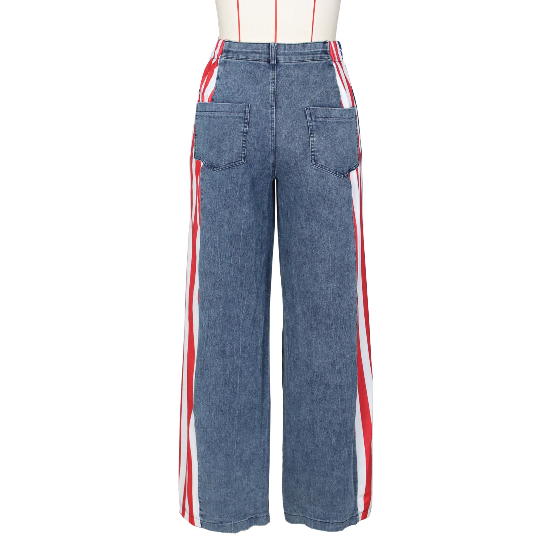 Women American Flag Printed Elastic Wide Leg Denim Pants 15