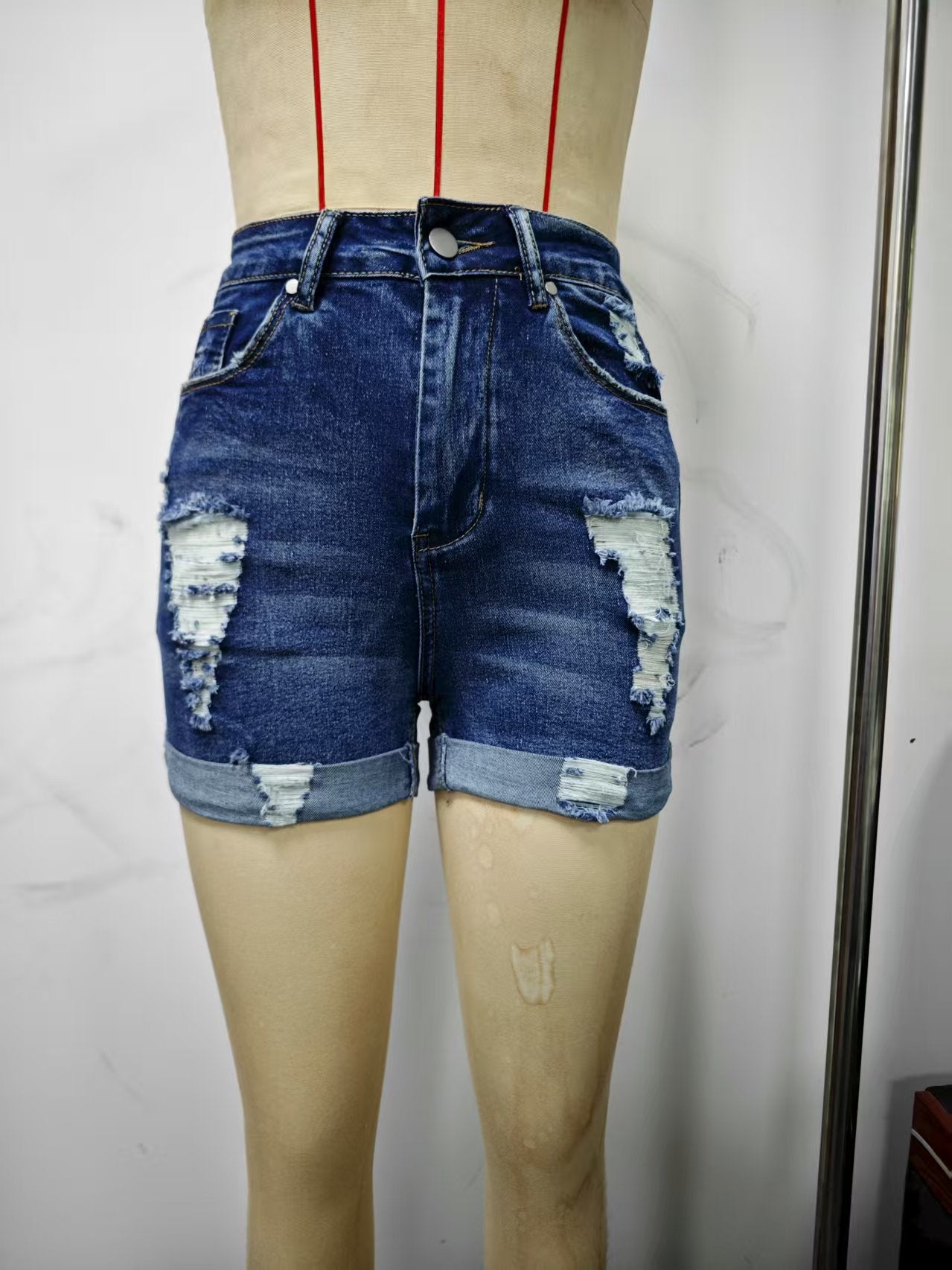 Women Stretchy Ripped Denim Shorts 6