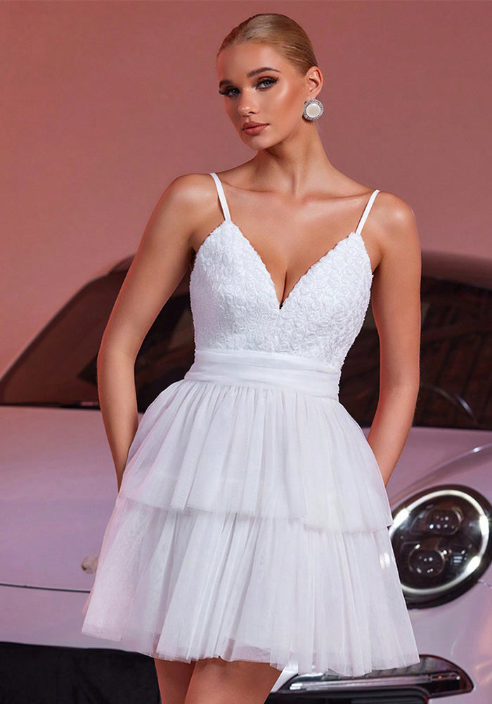 Women's Sexy Strap White Mesh Patchwork Mini Dress