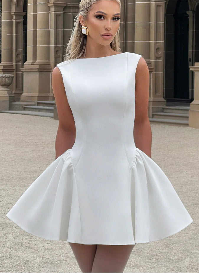 Autumn Women's Sexy Sleeveless Fashion Solid Color Short Dresses