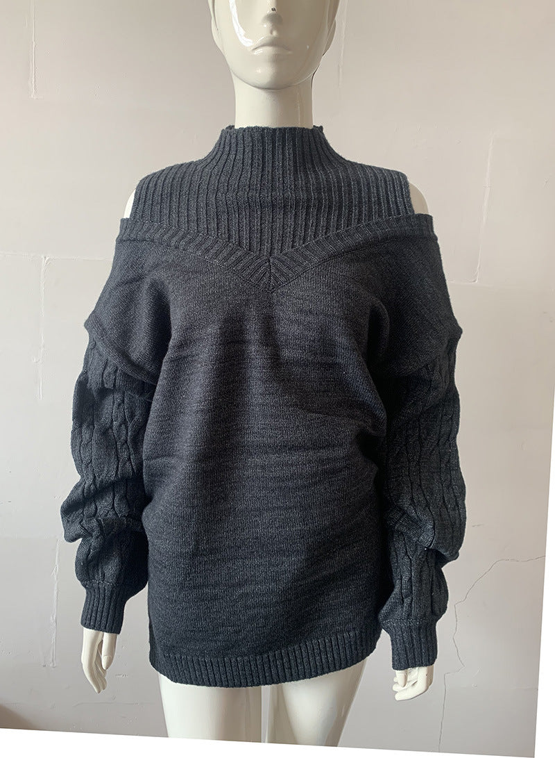 Women off-shoulder turtleneck loose sweater 19