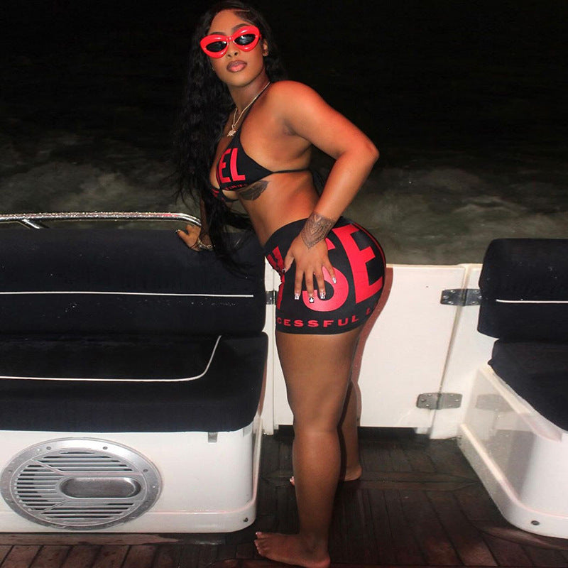 Women Summer Sexy Halter Neck Strappy Top Bodycon Skirt Bikini Two-piece Set 4