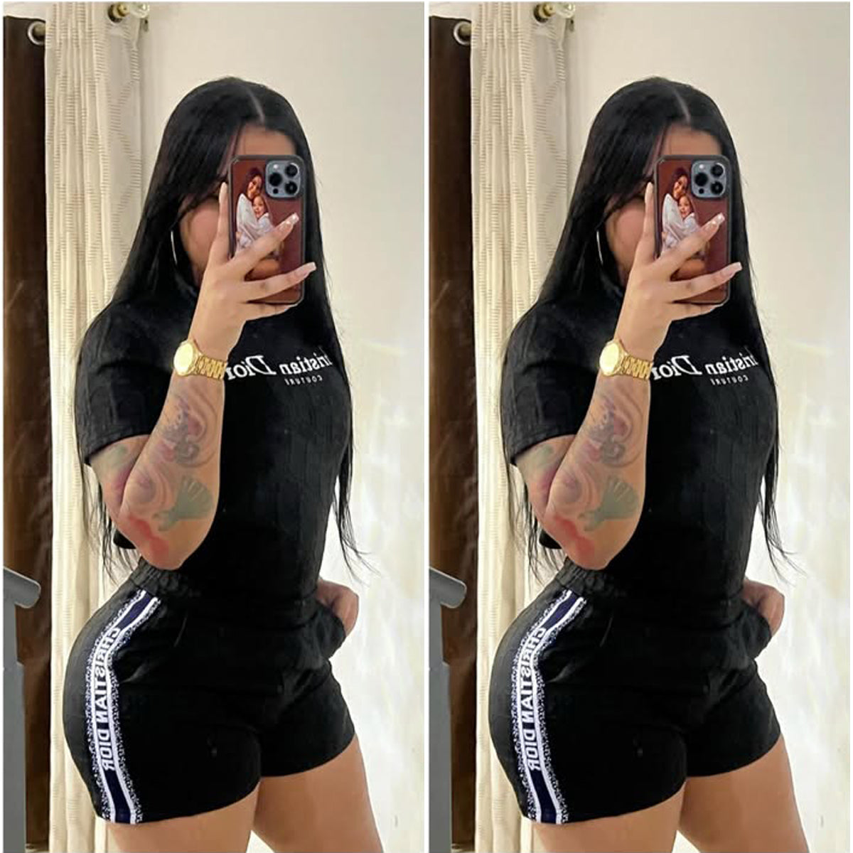 Women Embroidered short-sleeved top and shorts jacquard two-piece set