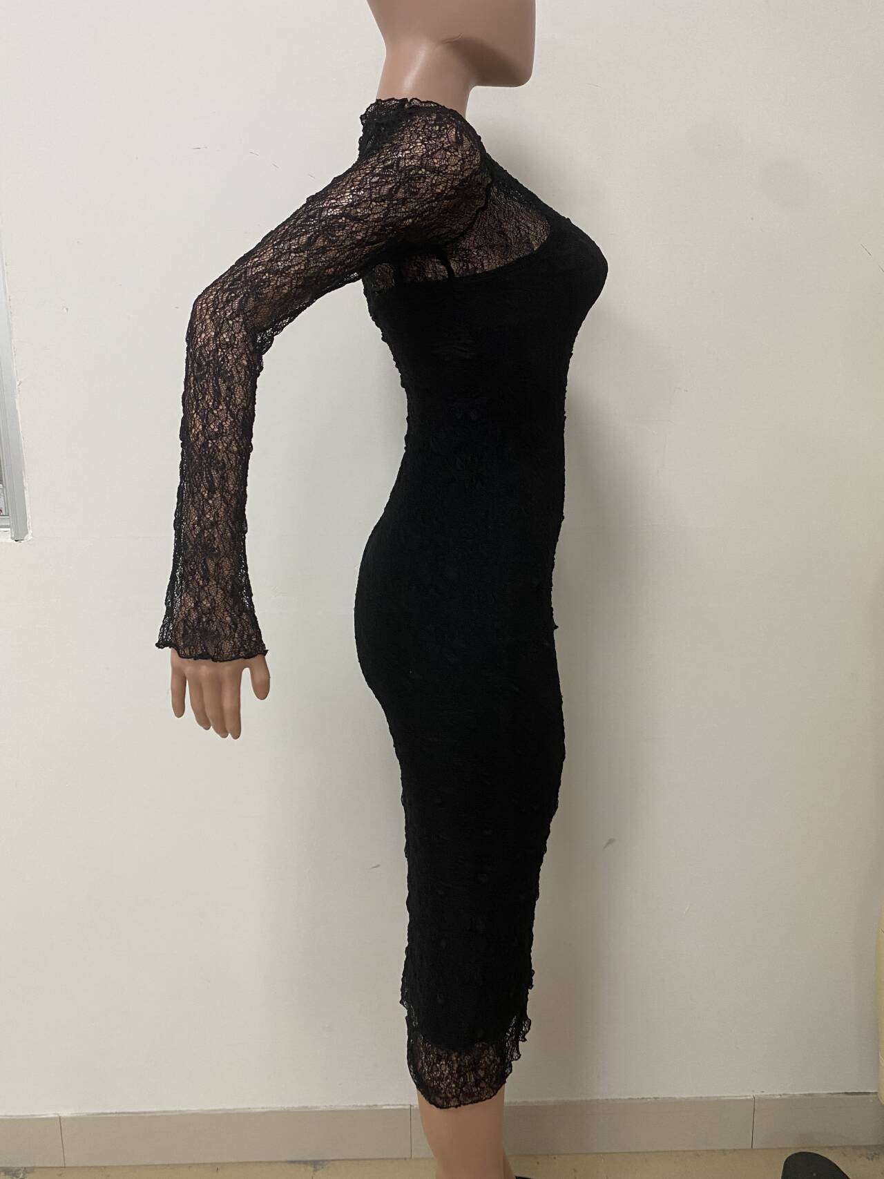Women Lace Sleeve See-Through Sleeve Sexy Dress 9