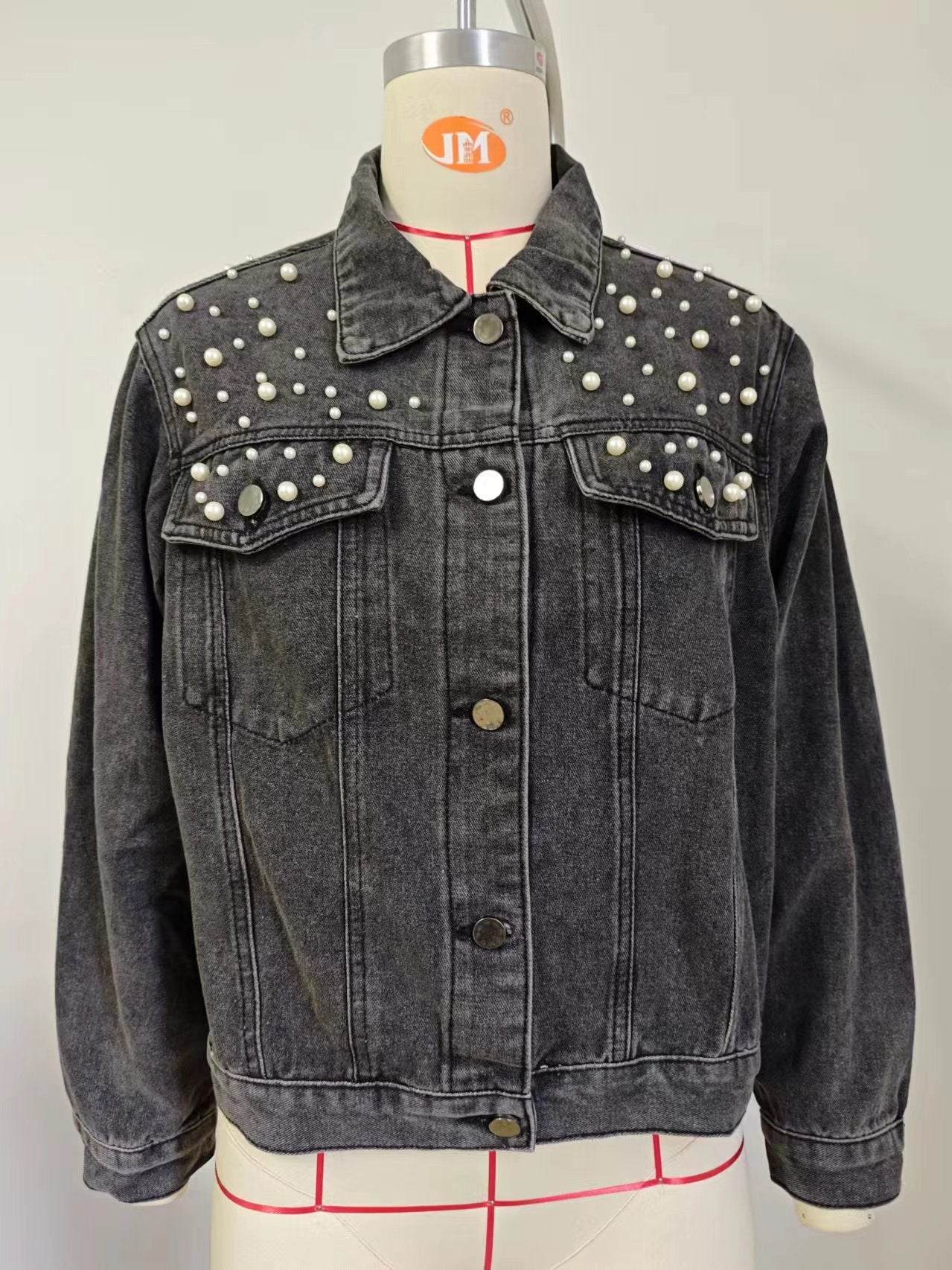 Women Washed Crop Long Sleeve Denim Jacket 19