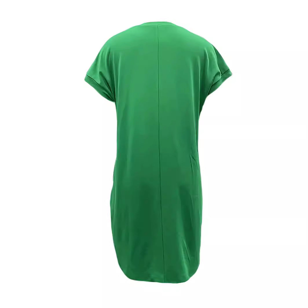 Women Summer Letter Print Short Sleeve Round Neck Bodycon Dress 4