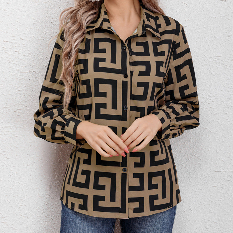 Women long sleeve loose print shirt 4