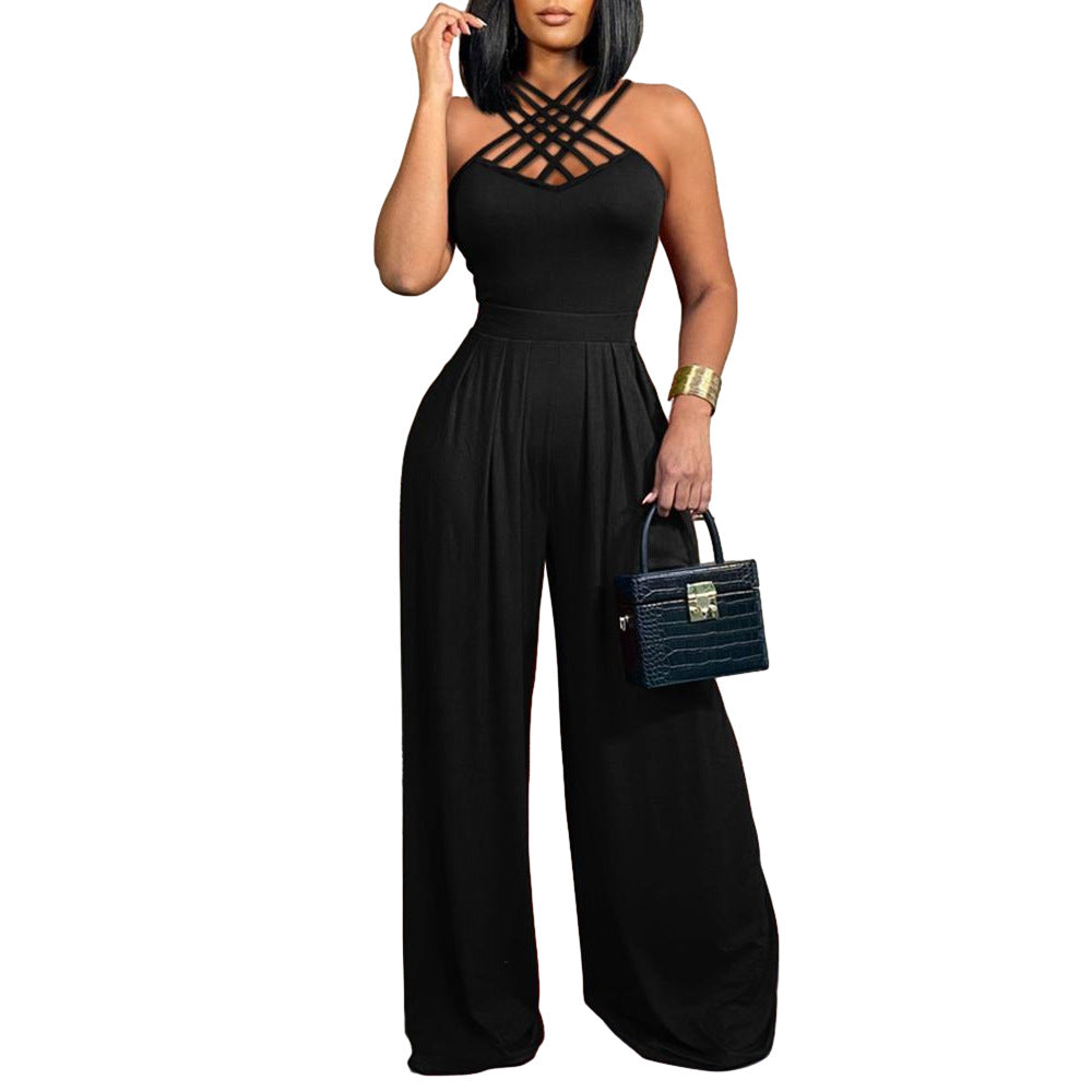 Women Sexy Crossover Wide Leg Jumpsuit 6