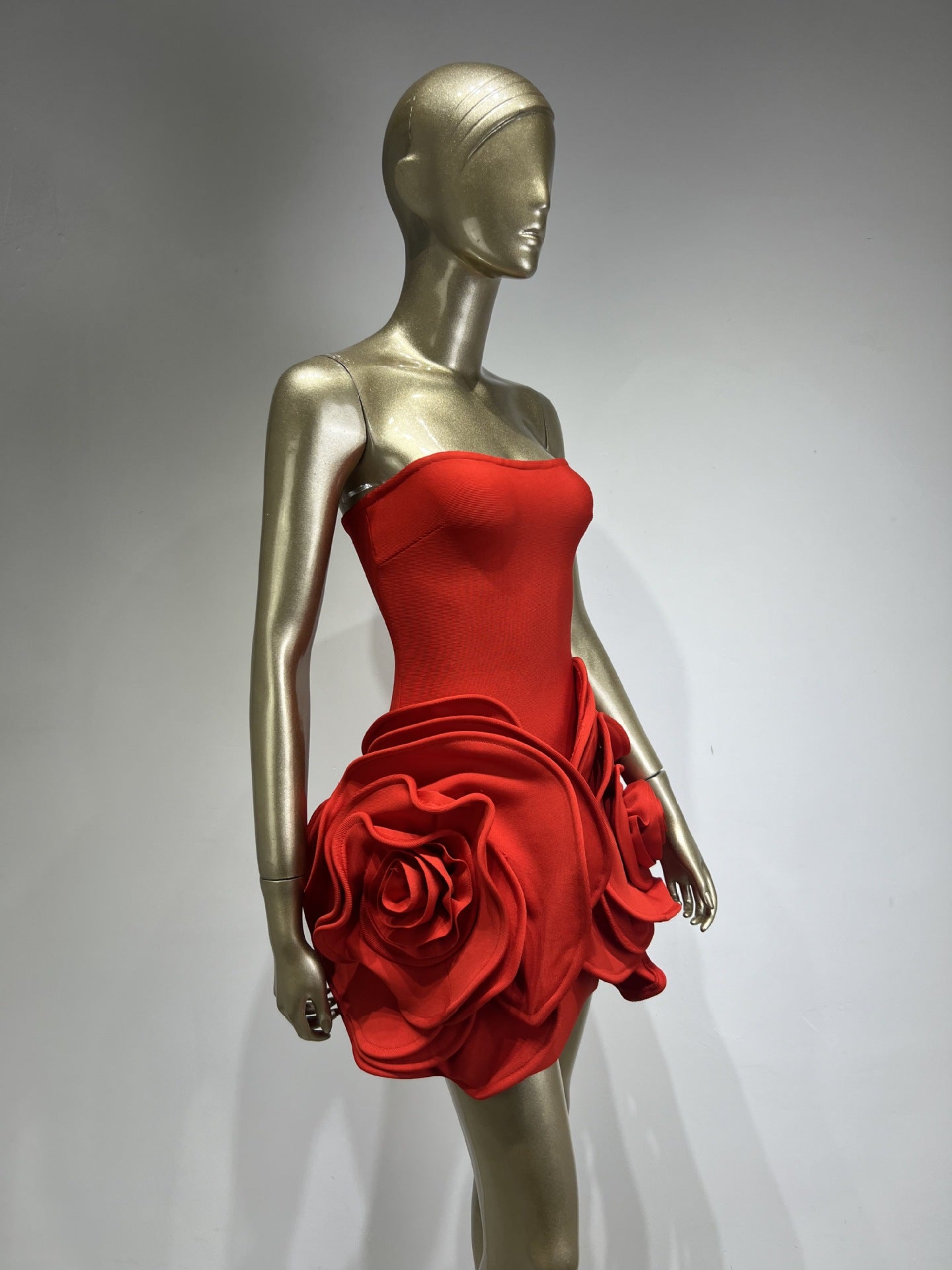 Red Strapless Flower Tight Fitting Formal Party Dress 6