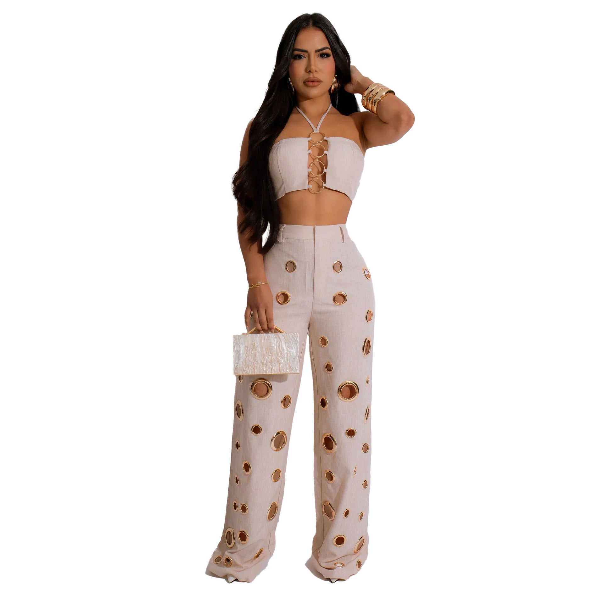 Women Sexy Top and Ripped Pants 2-piece Set 9