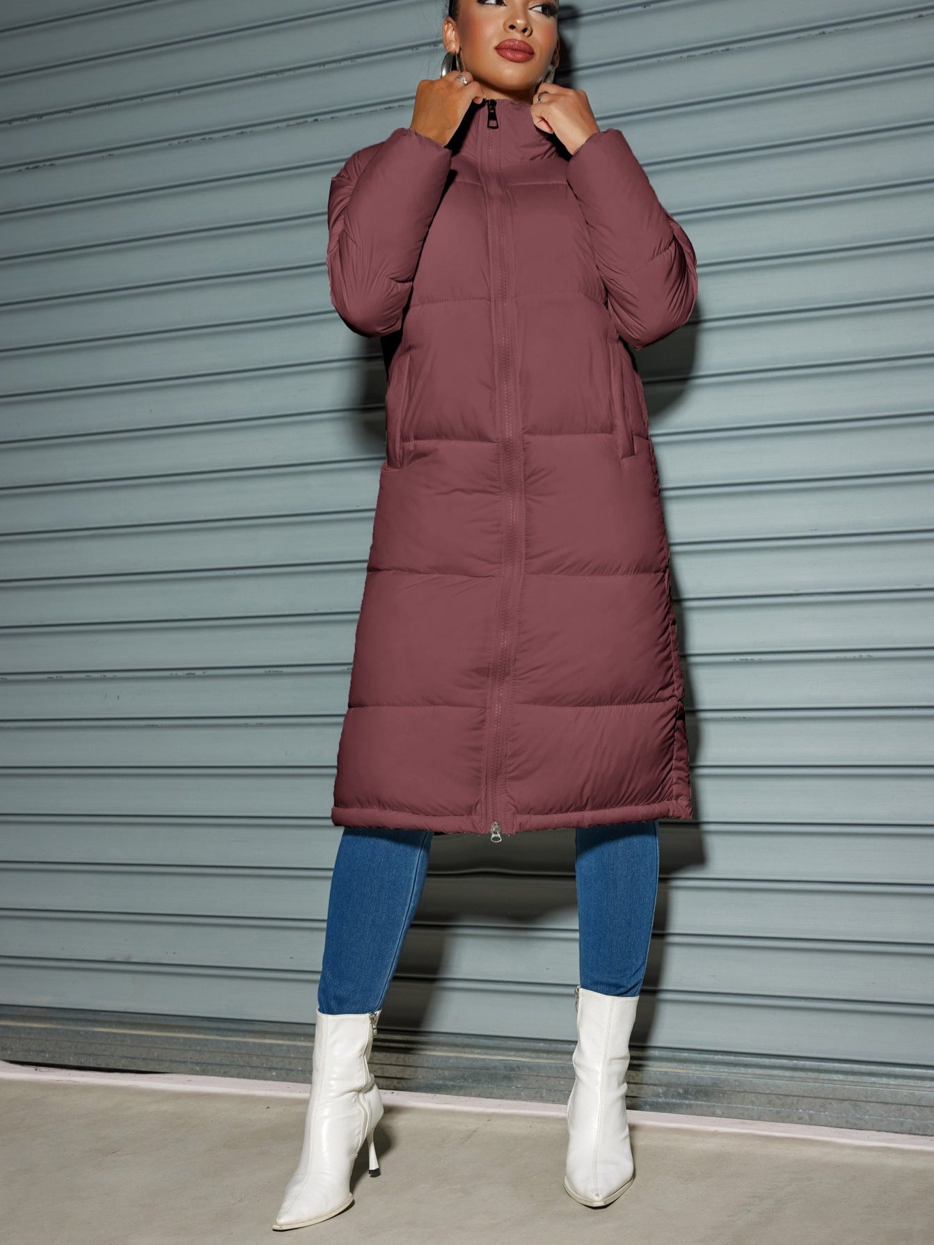 Winter Women Cotton-padded long Jacket Women Fashion Zipper Solid Color Warm Coat 6