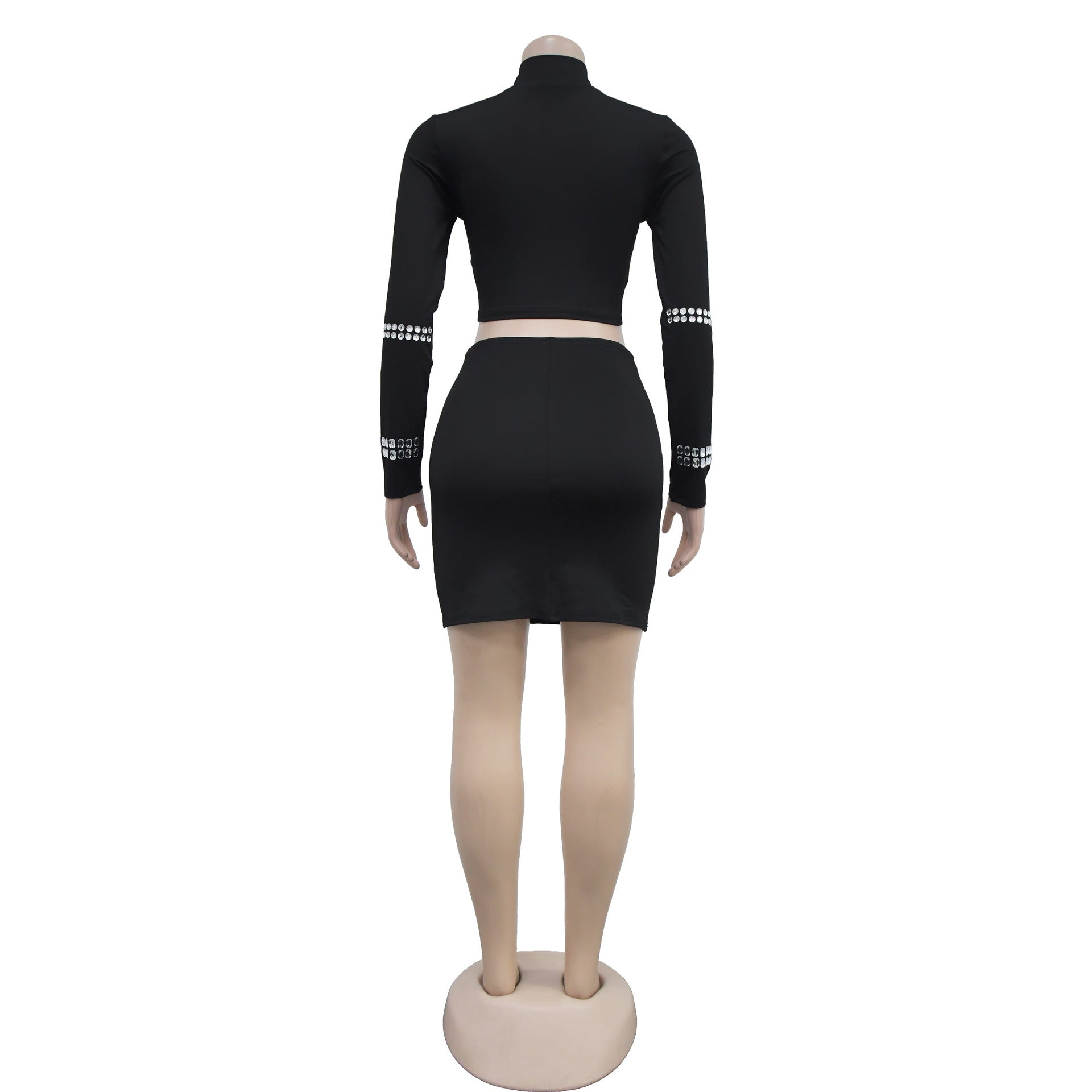 Women long sleeve sexy Top and Bodycon Beaded Skirt two-piece set（customized,MOQ 6pcs/size/color,process time 7-10 days） 7