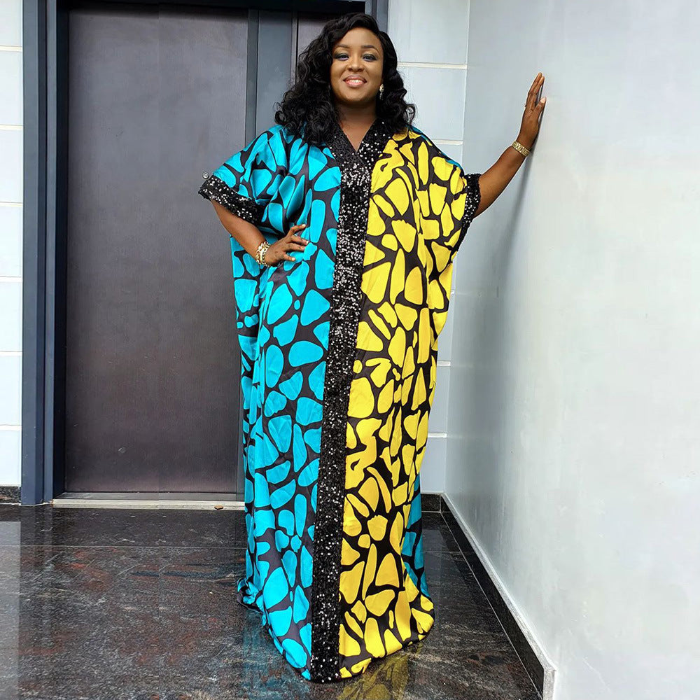 Africa Plus Size Women's Sequin Patchwork Printed Loose Dress 6