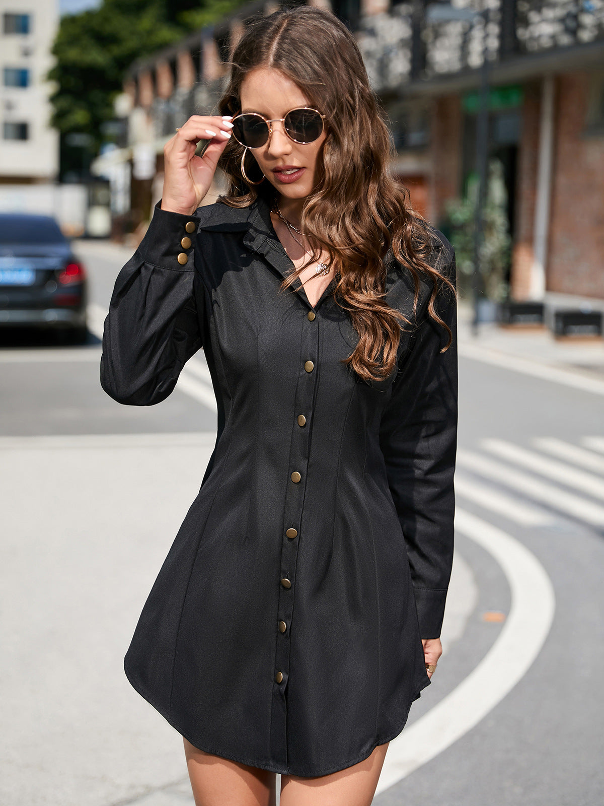 Women Button Long Sleeve Dress 4