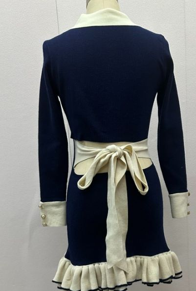 Women Fall Turndown Collar Contrast Color Long Sleeve Dress 6