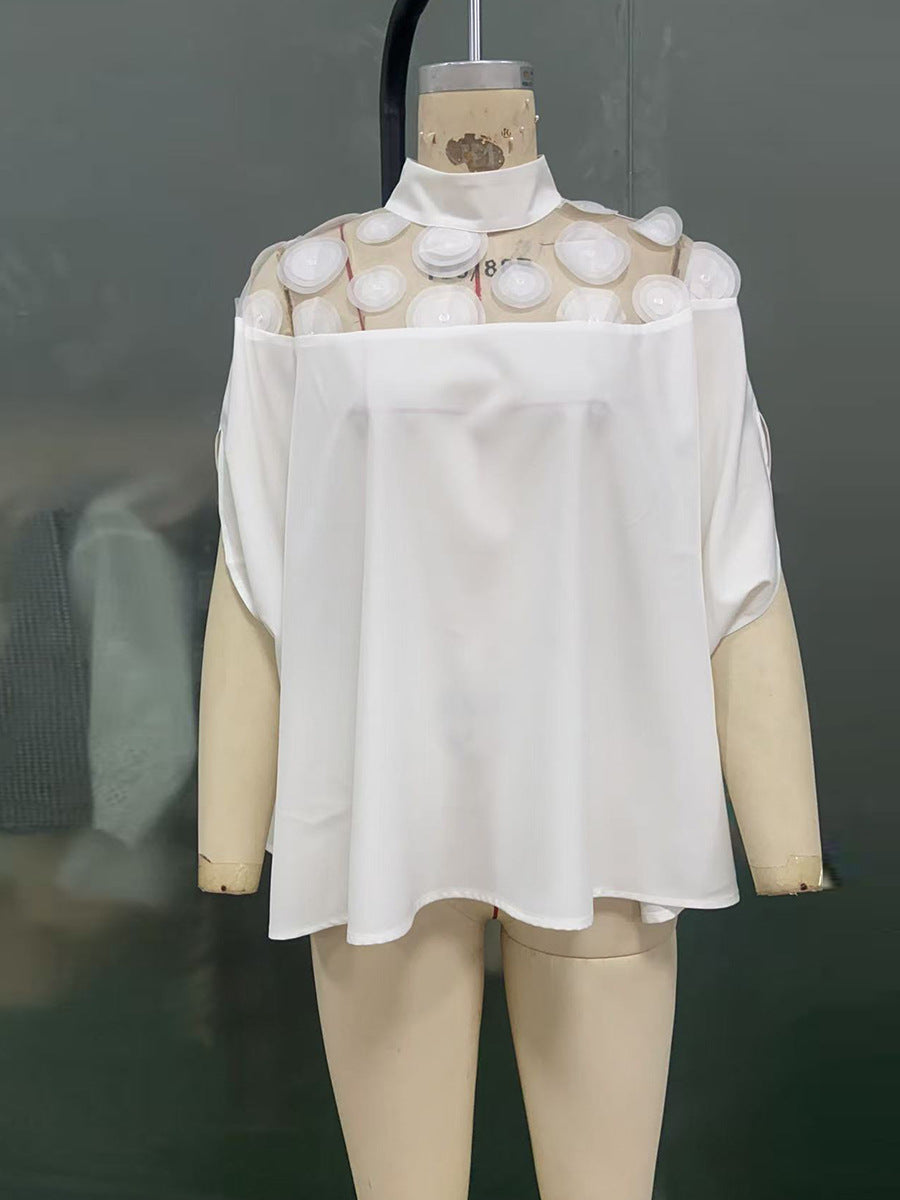 Summer Career Shirt Loose Mesh Off-Shoulder Women's Blouse 7