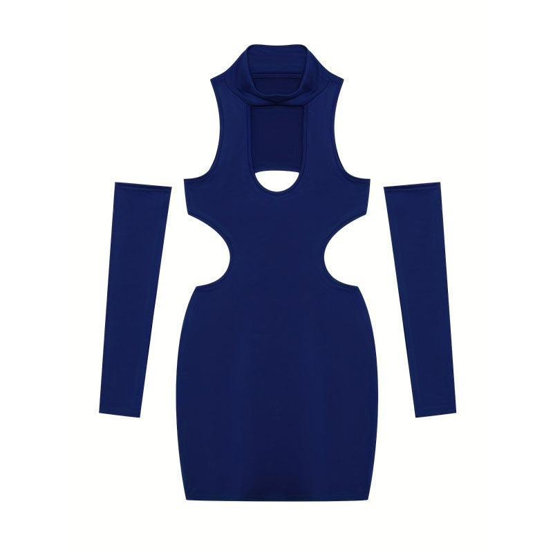 Women Solid Sexy Hollow Halter Neck Bodycon Dress 14