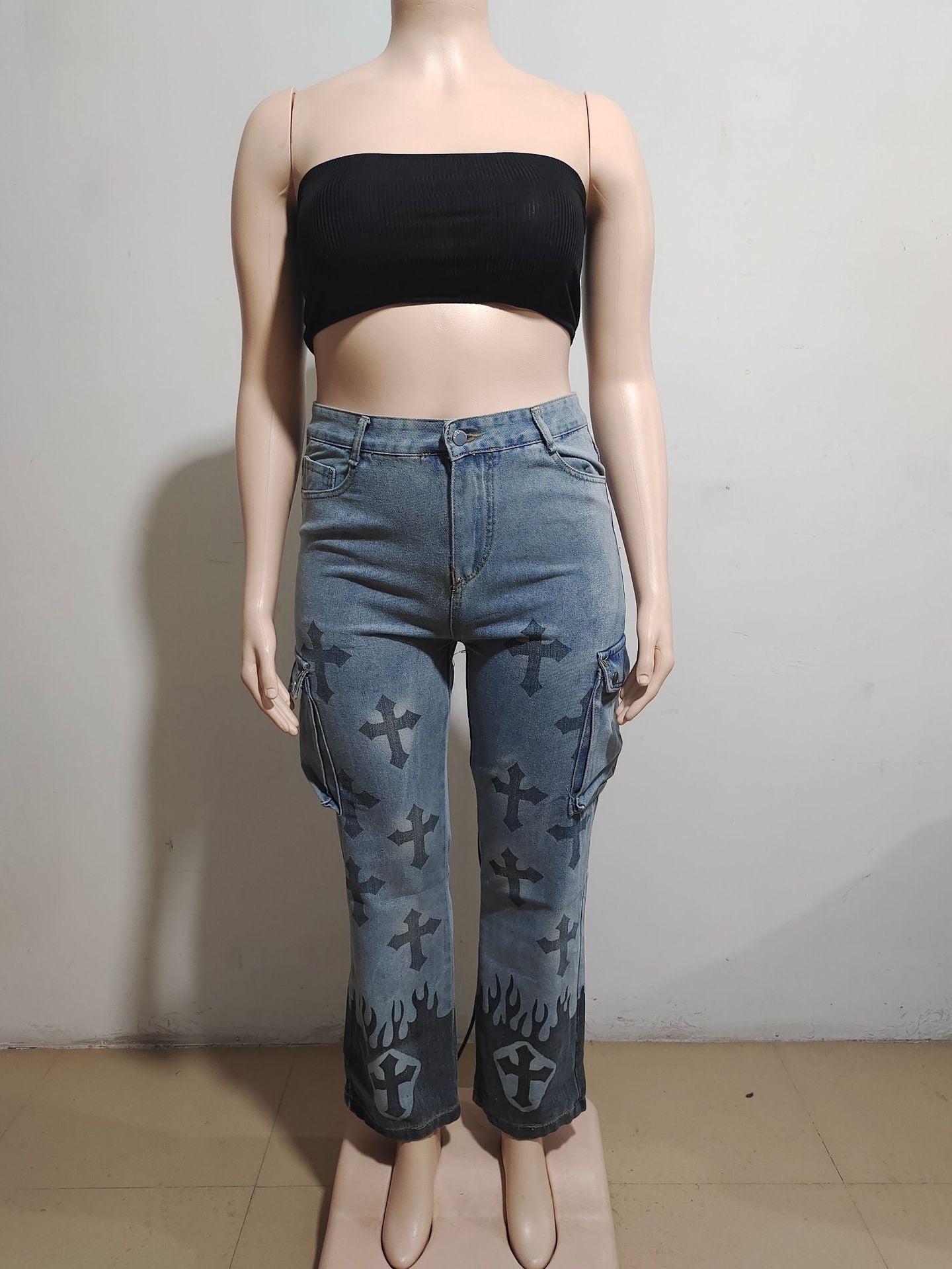 Women's Street Fashion Multi-Pocket Denim Pants 4