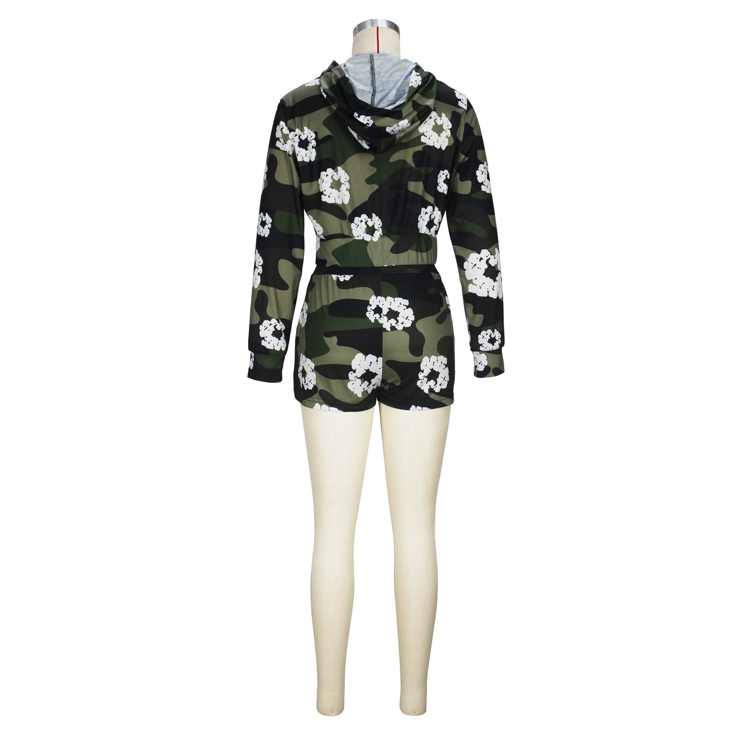 Spring Autumn Women's Camouflage Print Zipper Fashion Casual Hooded Two Piece Shorts Set 11