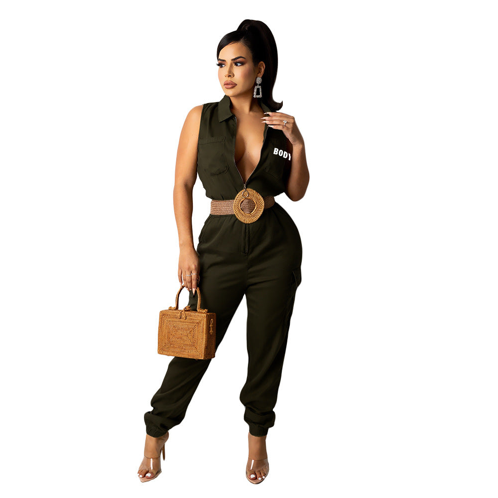 Women's Sleeveless Cargo Bodysuit Simple Casual Slim Fit Jumpsuit 6